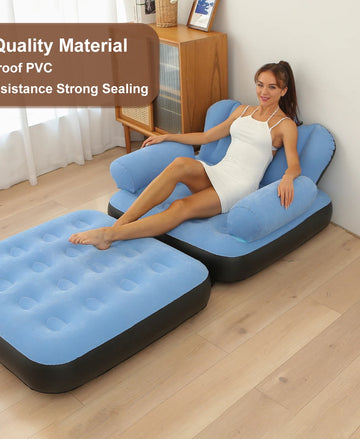 1PC Light Blue & Coffee Inflatable 5-in-1 Sofa