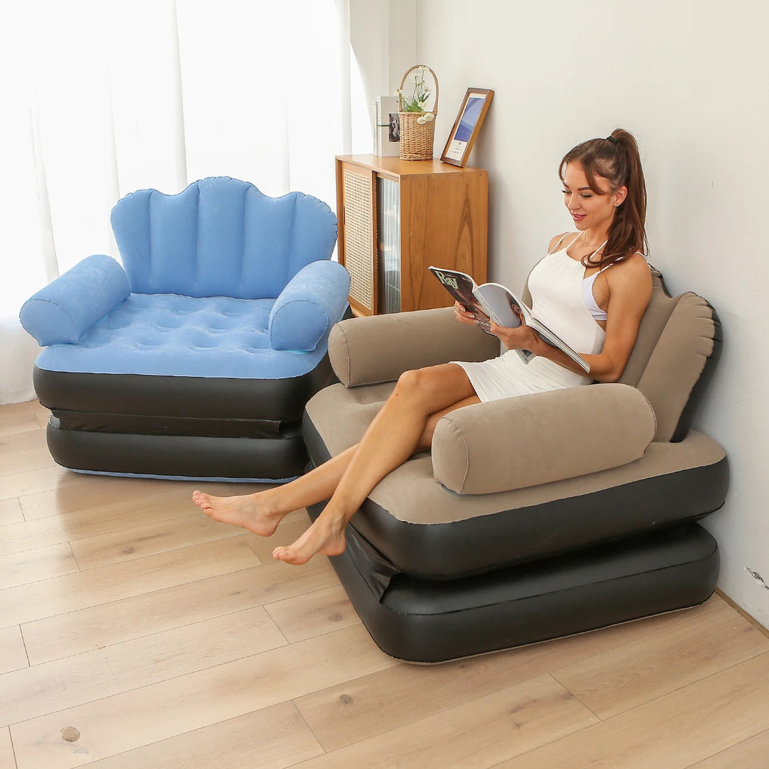 1PC Light Blue & Coffee Inflatable 5-in-1 Sofa