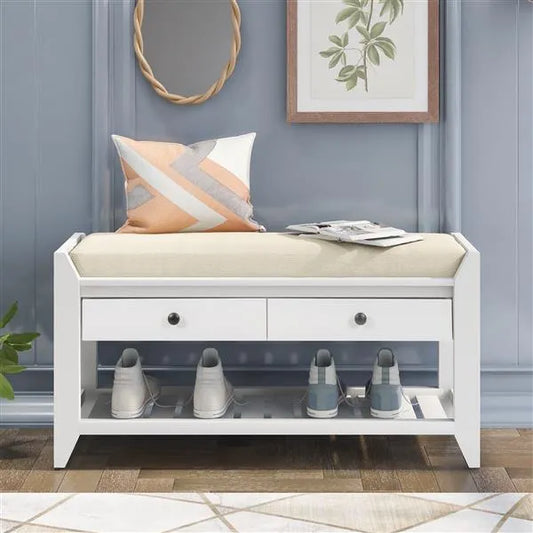 Shoe Rack with Cushioned Seat and Drawers