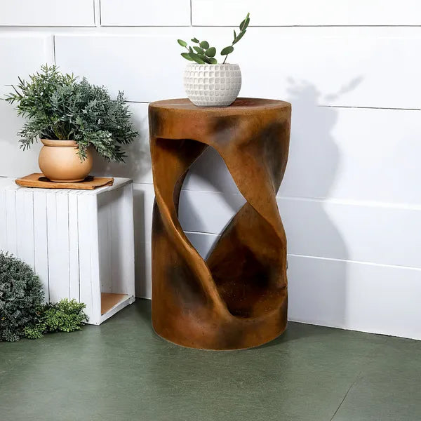 Twist Shape Concrete Side Table,Unique Modern End Table for Home Decor